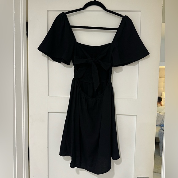NWOT Princess Polly Black “Summer Nights” Short Sleeve Linen Mini Dress - Picture 3 of 6